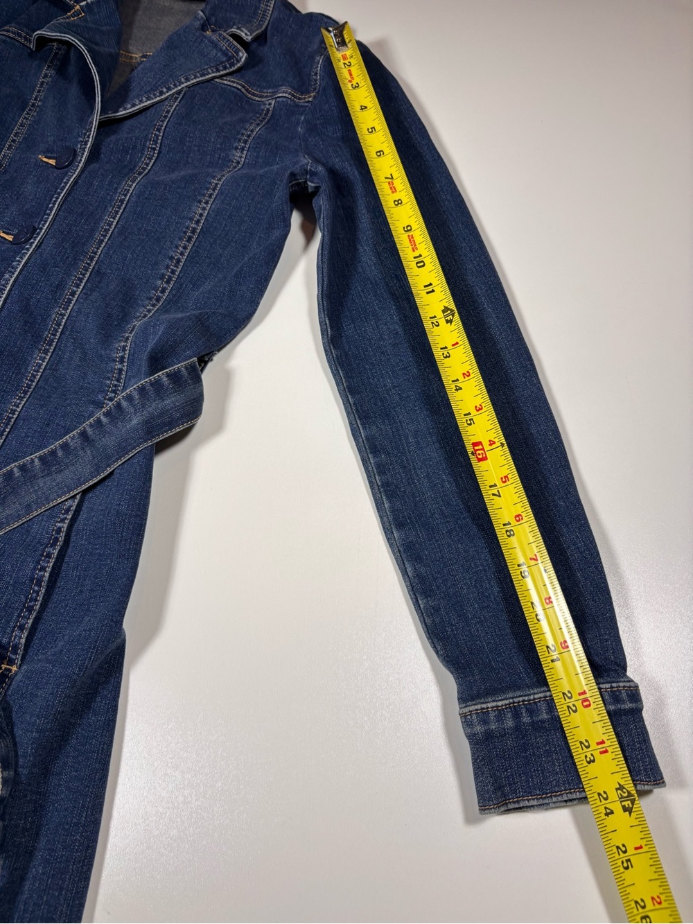 Halogen Nordstrom Denim Trench Coat Shirt Dress XS Blue Belted - Picture 7 of 7
